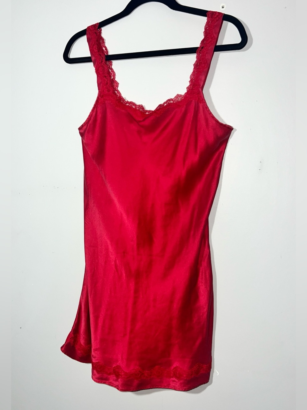 Vintage OLGA 100% Silk Nighty Chemise Lace Red Nightgown M Lounge Teddy